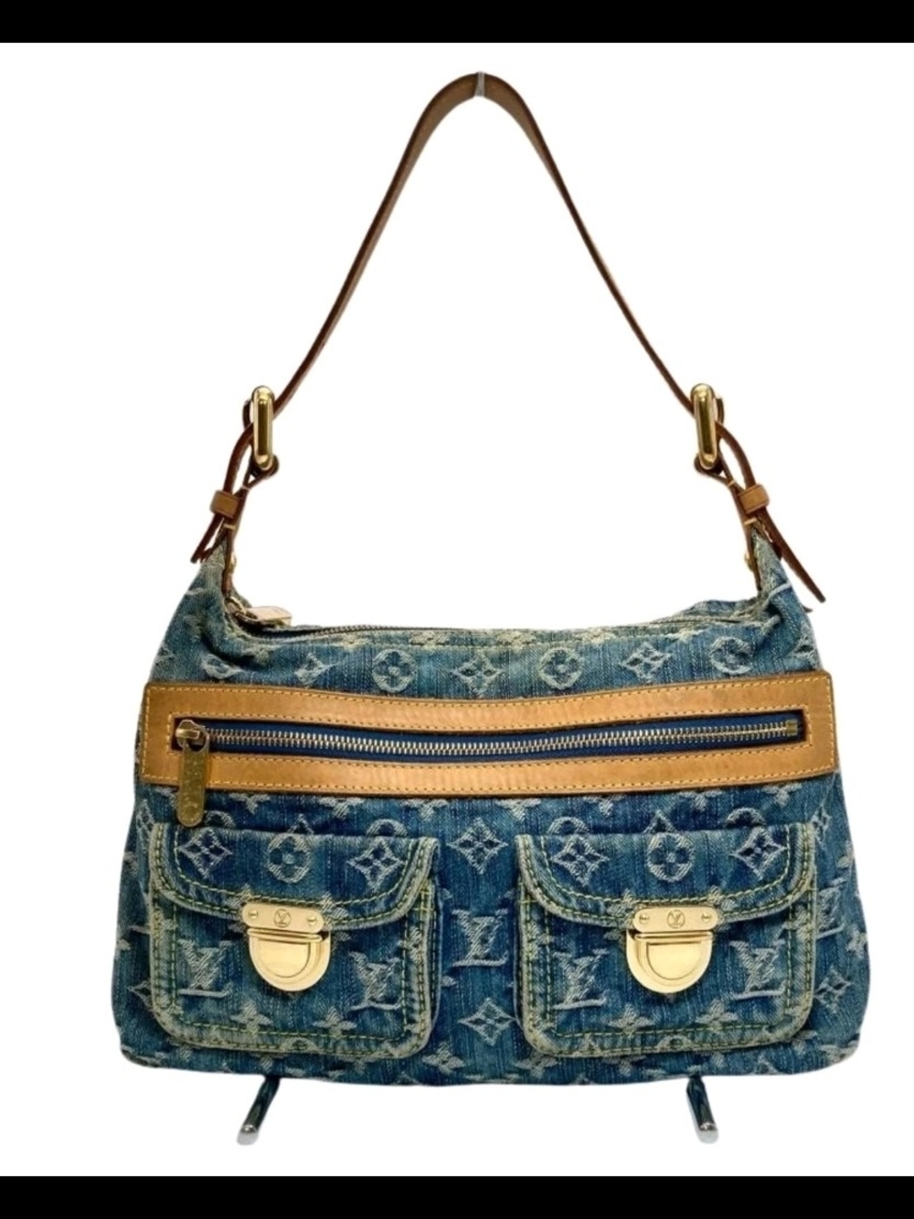 Louis Vuitton Blue Denim Shoulder Bag with Tan Leather Trim